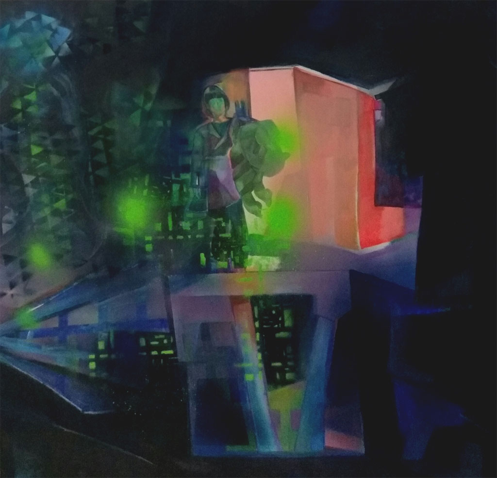 EVACUATION,100cmx100cm acrylic and spray colours 