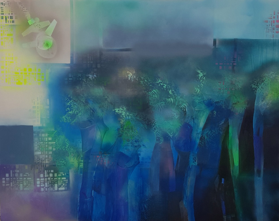 TREES,165cmx135cm acrylic and spray colours 