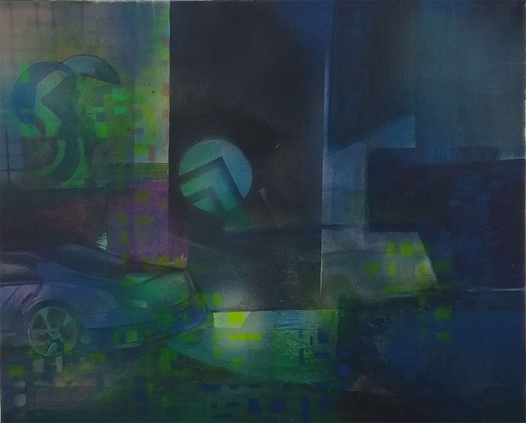 MORE GREEN MORE SAFE, 50cmx60cm acrylic and spray colours 